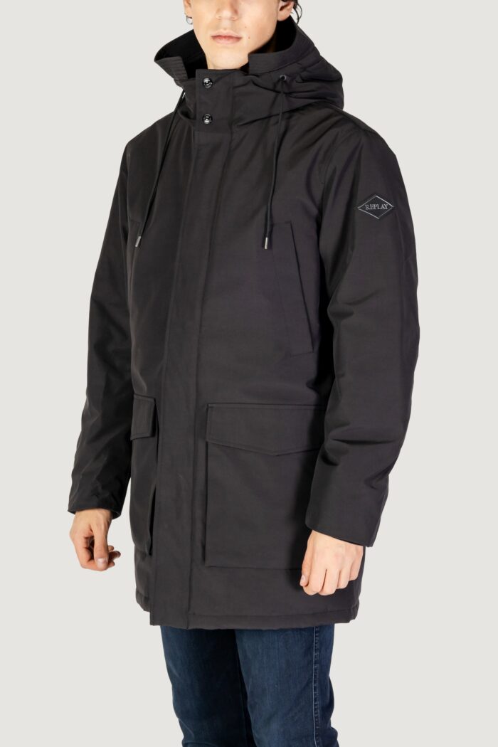 Parka Replay recycled three layers nylon poly Nero