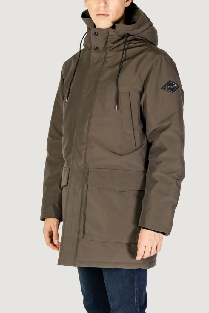 Parka Replay recycled three layers nylon poly Verde Oliva