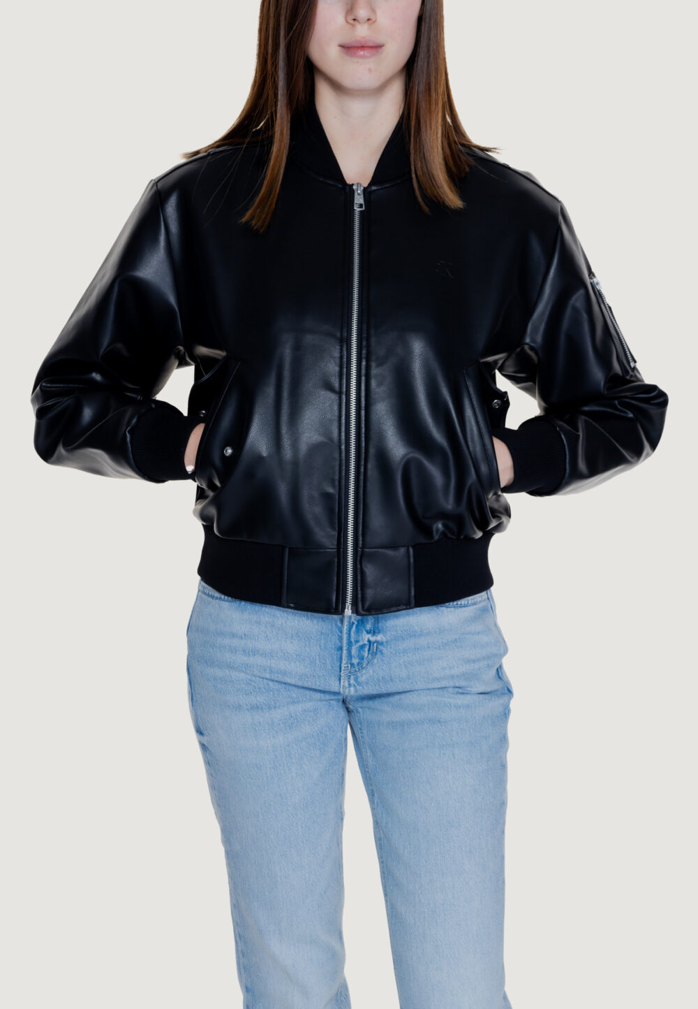 Piumino Calvin Klein Jeans faux leather bomber Nero - Foto 5