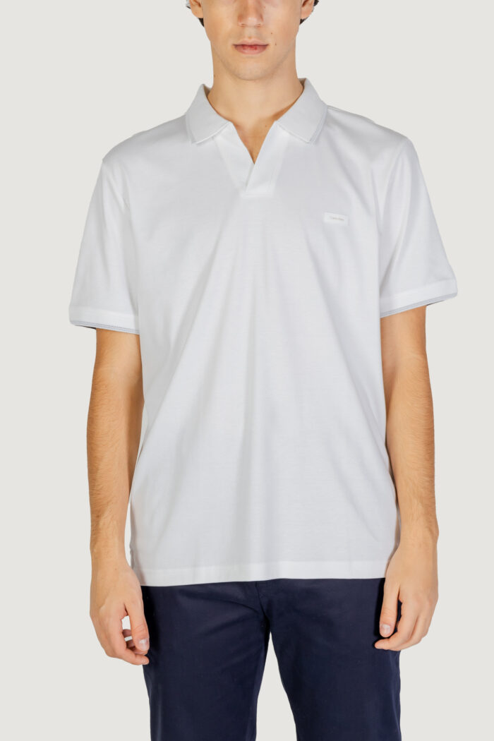 Polo manica corta Calvin Klein Jeans smooth cotton open Bianco