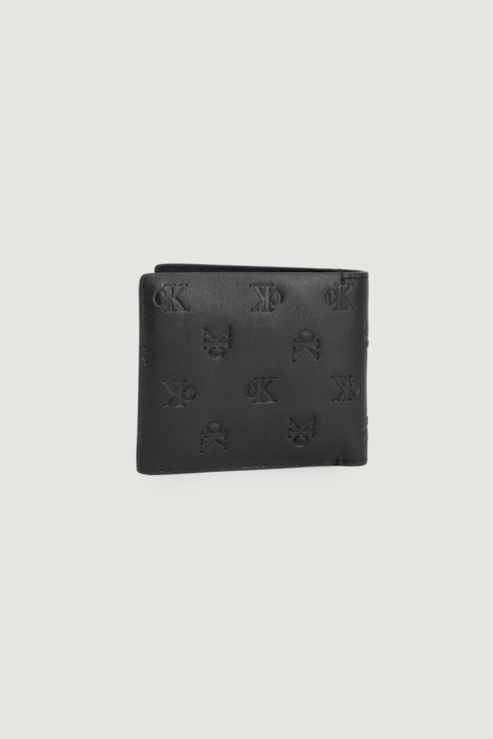 Portafoglio senza portamonete Calvin Klein aop emboss bifold Nero