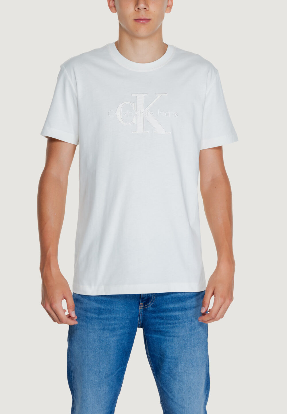 T-shirt Calvin Klein Jeans monologo applique Panna - Foto 1