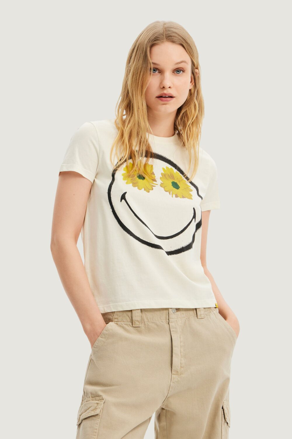 T-shirt Desigual ts margarita smiley Bianco - Foto 1