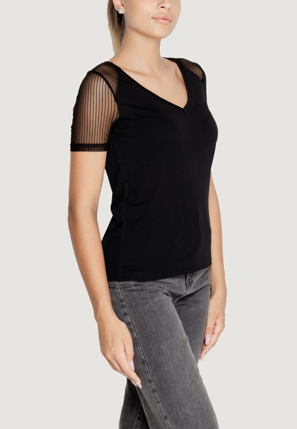 T-shirt Jacqueline de Yong jdystinne s/s stripe mesh top jrs Nero - Foto 6