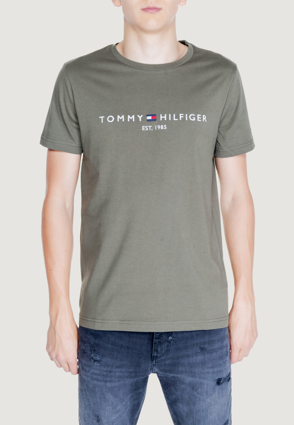 T-shirt Tommy Hilfiger tommy logo tee Verde Oliva - Foto 1