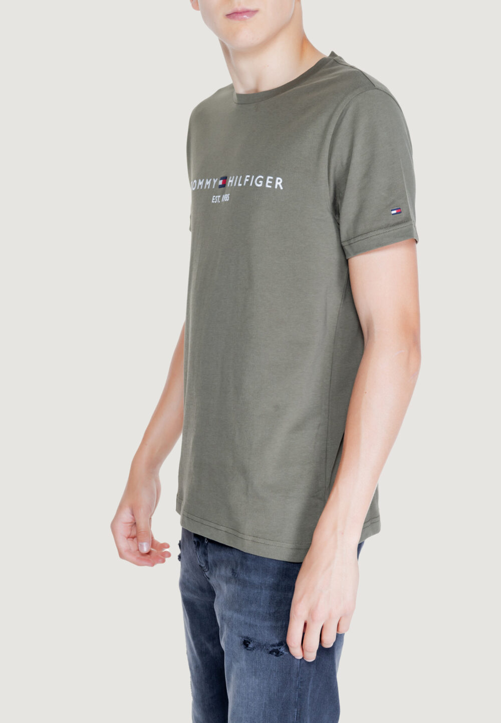 T-shirt Tommy Hilfiger tommy logo tee Verde Oliva - Foto 3