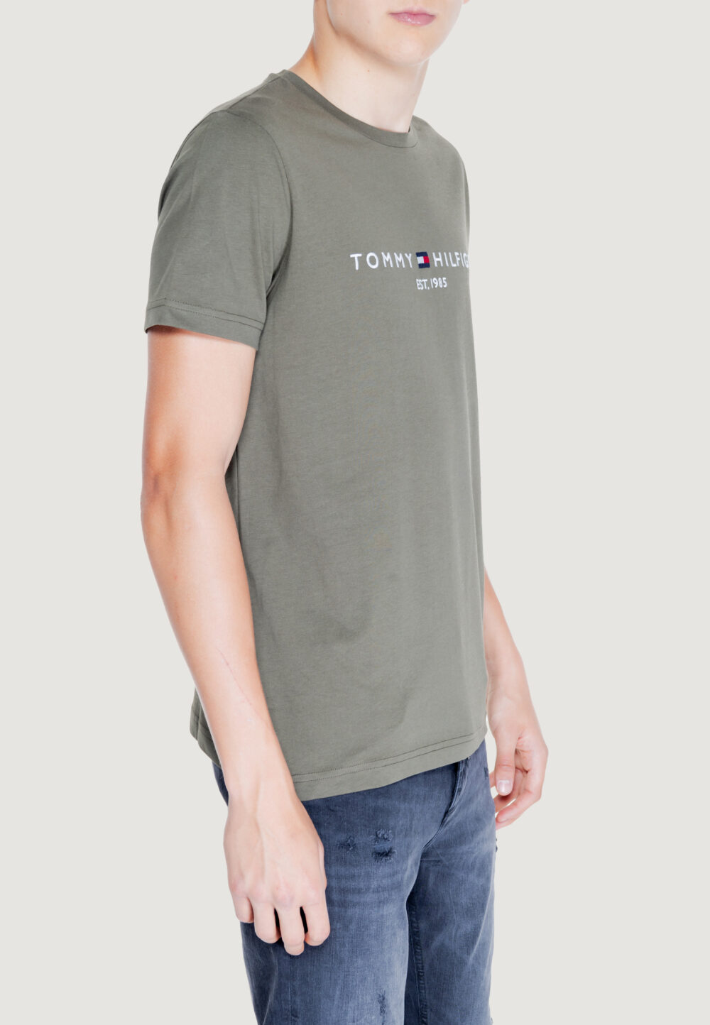 T-shirt Tommy Hilfiger tommy logo tee Verde Oliva - Foto 4