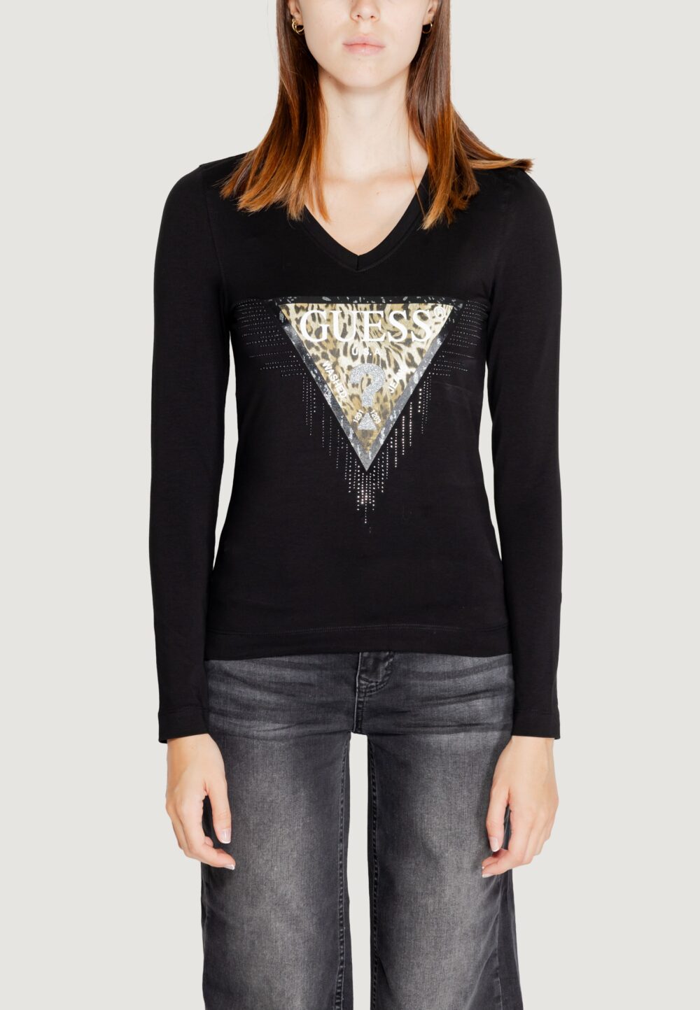 T-shirt manica lunga Guess ls vn triangle tiger tee Nero - Foto 2