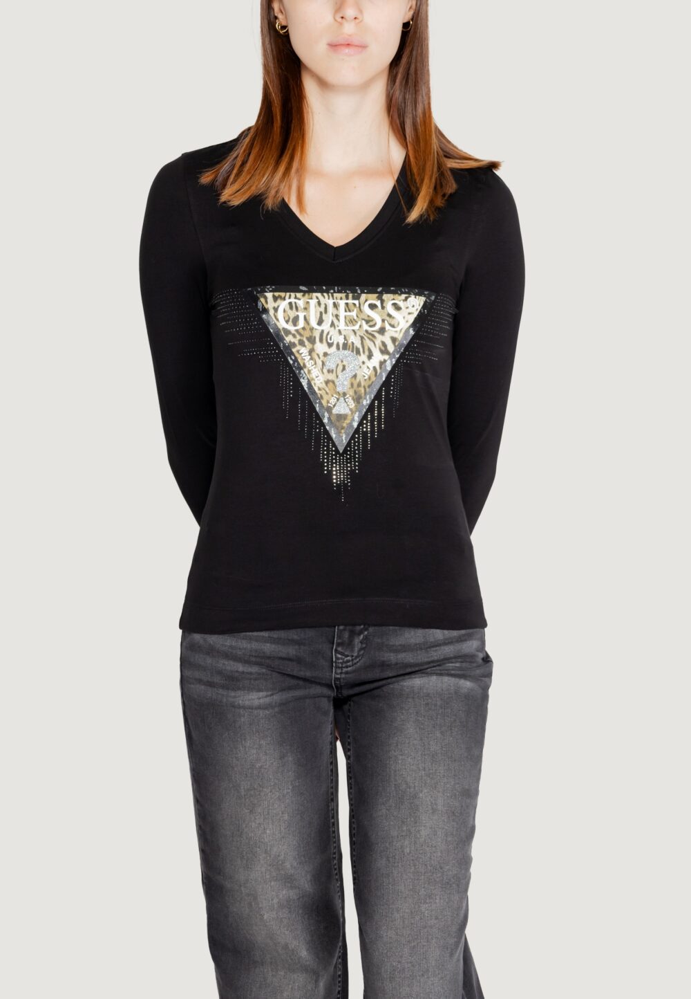 T-shirt manica lunga Guess ls vn triangle tiger tee Nero - Foto 5