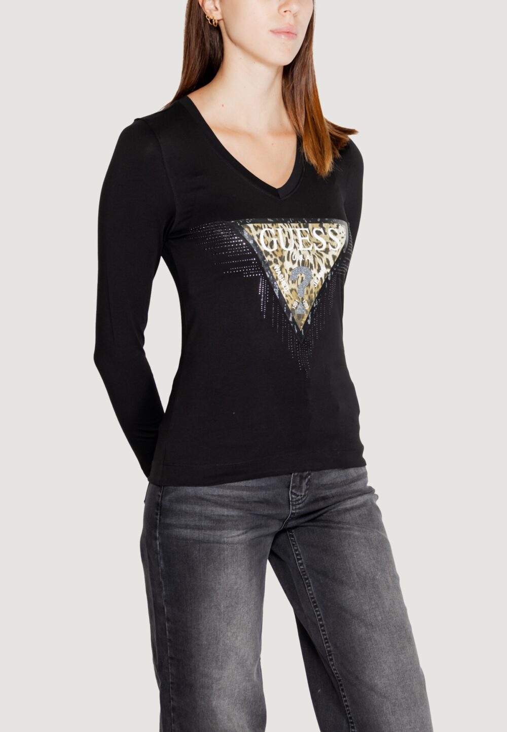 T-shirt manica lunga Guess ls vn triangle tiger tee Nero - Foto 4