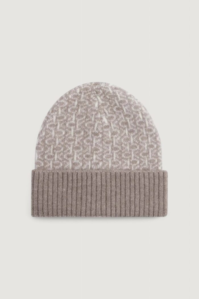 Berretto Calvin Klein monogram fold turn up beanie Beige – Bianco