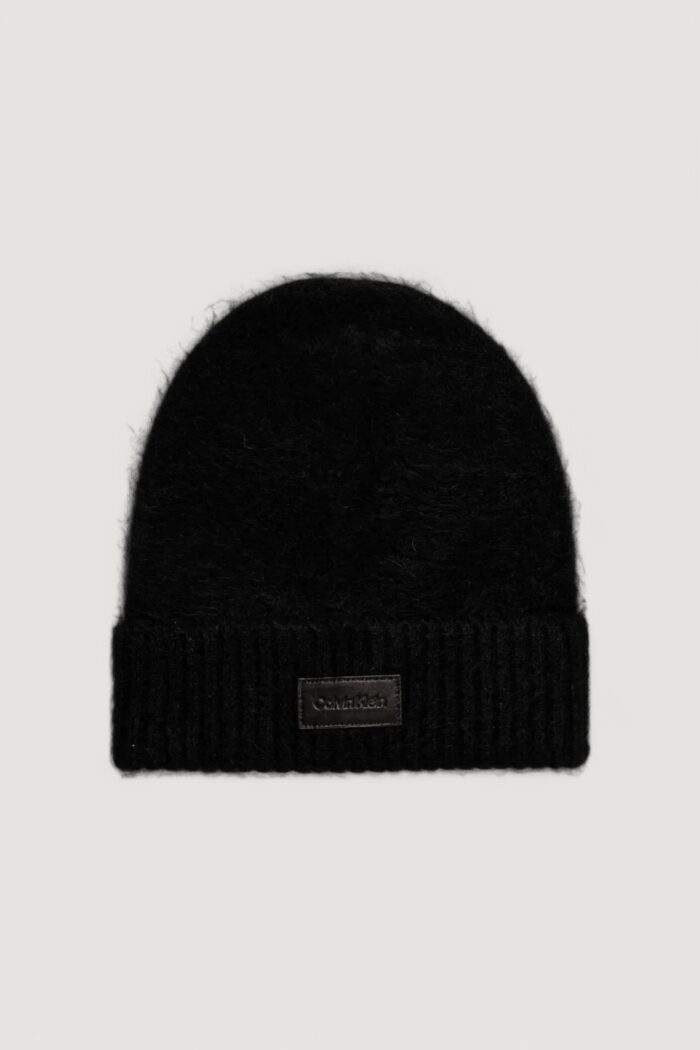 Berretto Calvin Klein leather patch airy beanie Nero