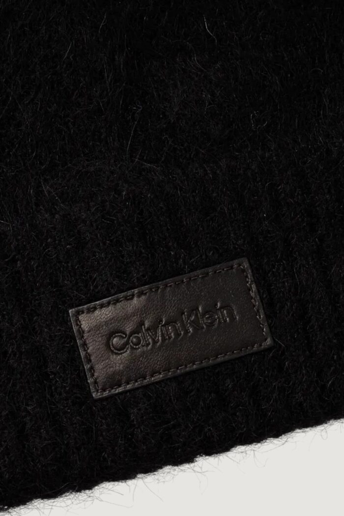 Berretto Calvin Klein leather patch airy beanie Nero