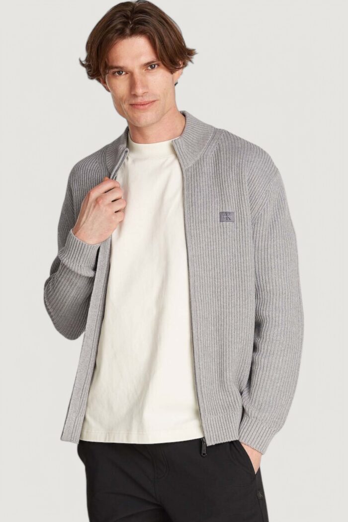 Cardigan Calvin Klein Jeans woven label zip thro Grigio