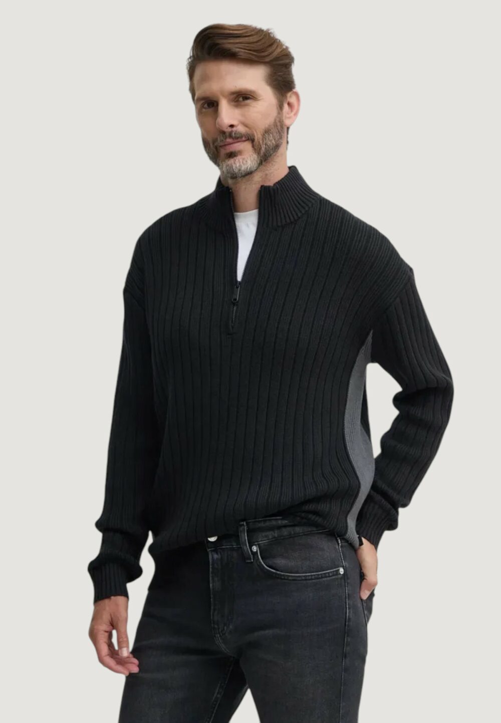 Cardigan Calvin Klein Jeans linear half zip swea Nero - Foto 1