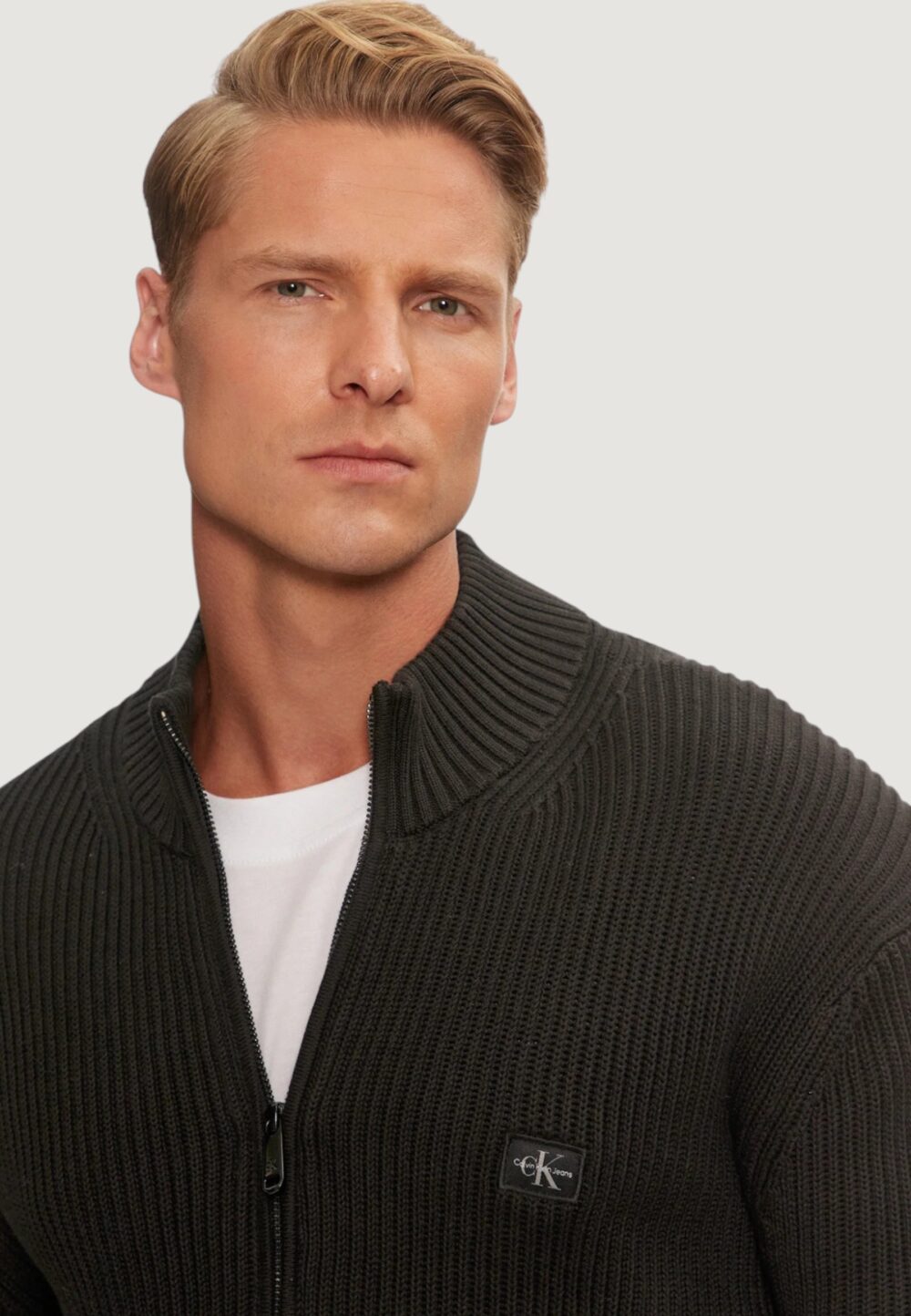 Cardigan Calvin Klein Jeans woven label zip thro Nero - Foto 3