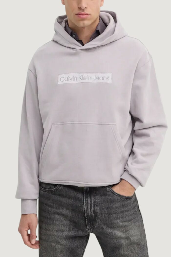 Felpa con cappuccio Calvin Klein Jeans embroidered box hood Lilla