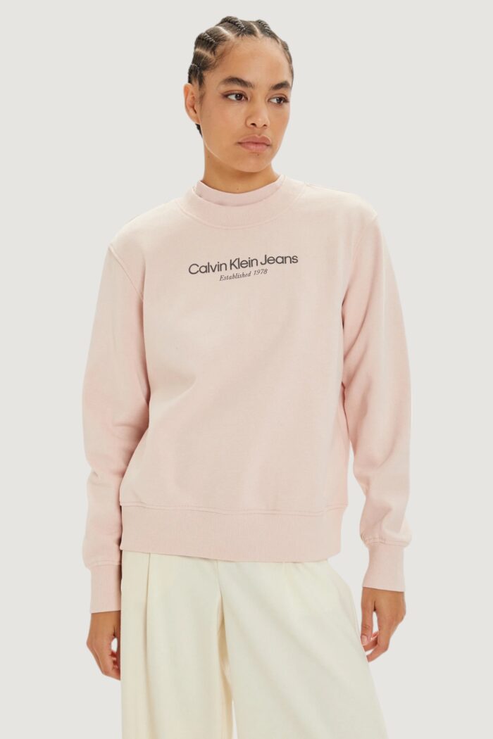 Felpa senza cappuccio Calvin Klein Jeans institutional graphi Rosa Cipria