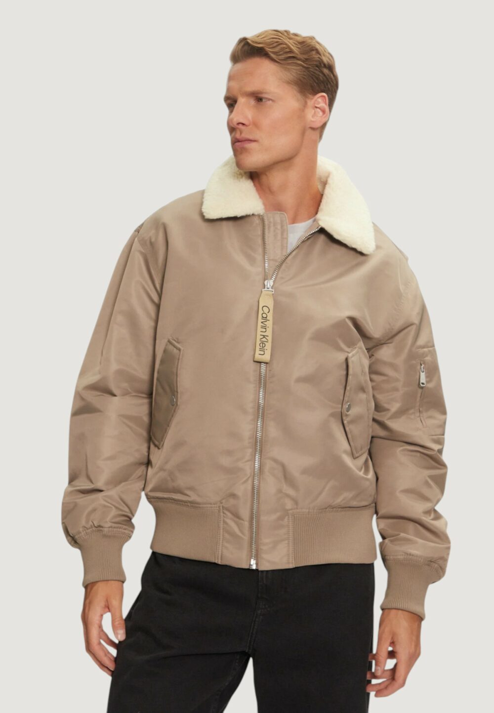 Giubbotto Calvin Klein Jeans aviator sherpa jacke Beige - Foto 1