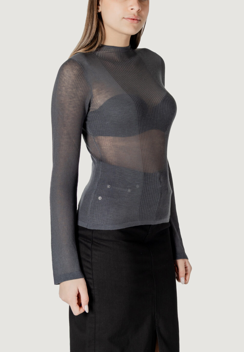 Maglia Calvin Klein Jeans mixed sheer rib ls s Grigio Scuro - Foto 3