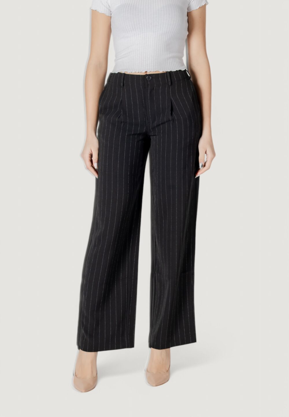 Pantaloni regular Calvin Klein Jeans soft crepe pinstripe Nero - Foto 5