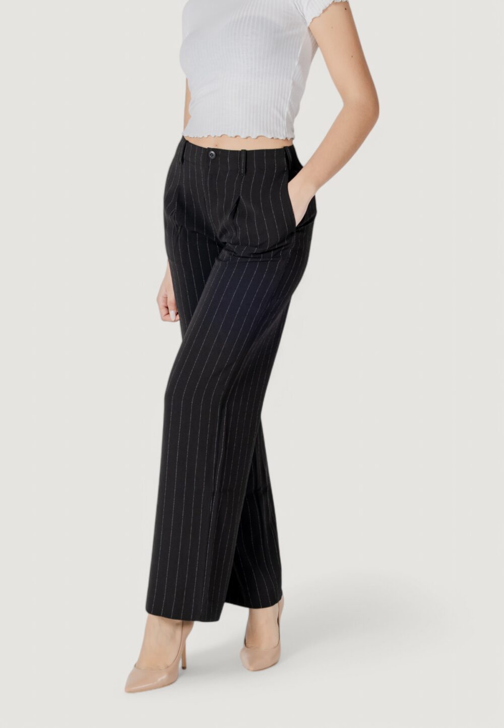 Pantaloni regular Calvin Klein Jeans soft crepe pinstripe Nero - Foto 1