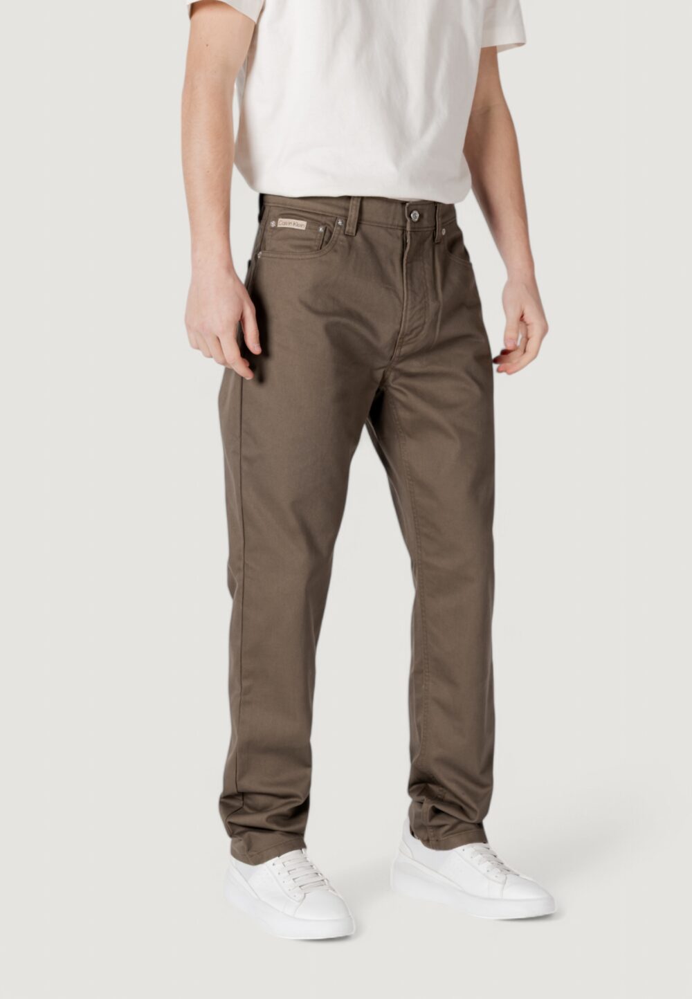 Pantaloni Calvin Klein Jeans straight cotton twil Verde Oliva - Foto 3