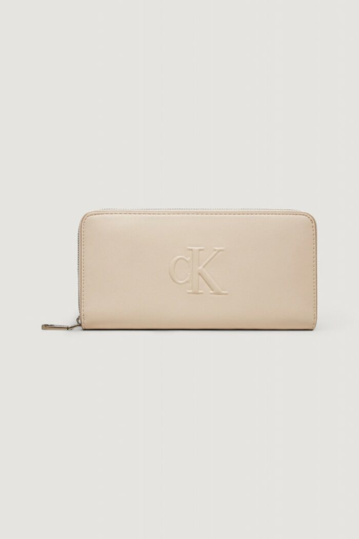 Portafoglio grande Calvin Klein sculpted zip around deboss Rosa – Bianco