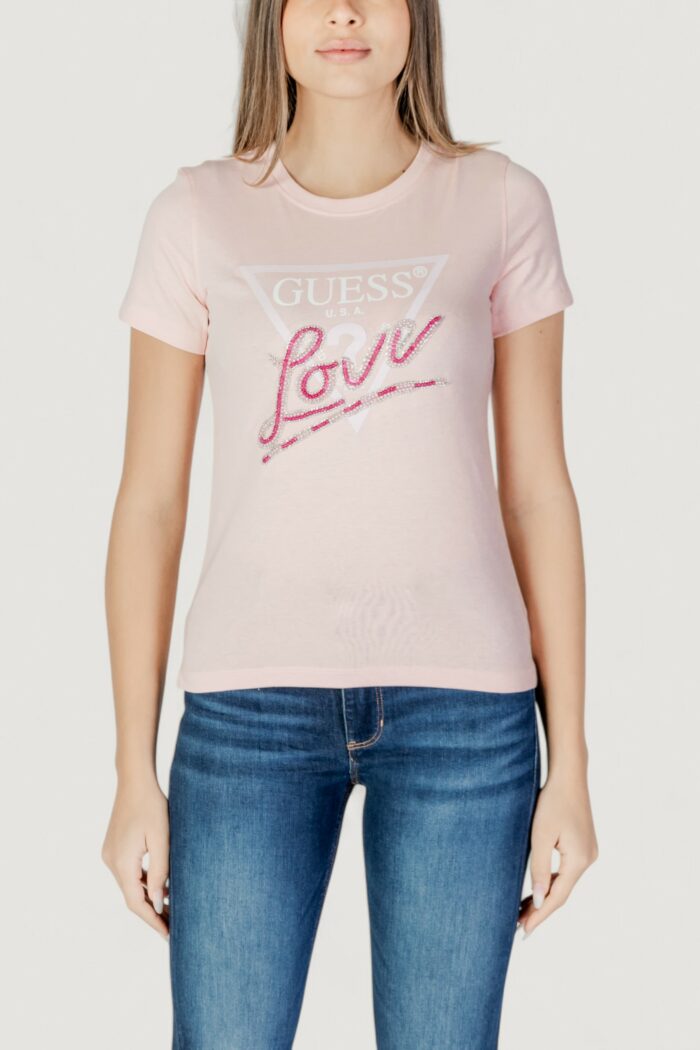 T-shirt Guess cn ss love triangle Rosa