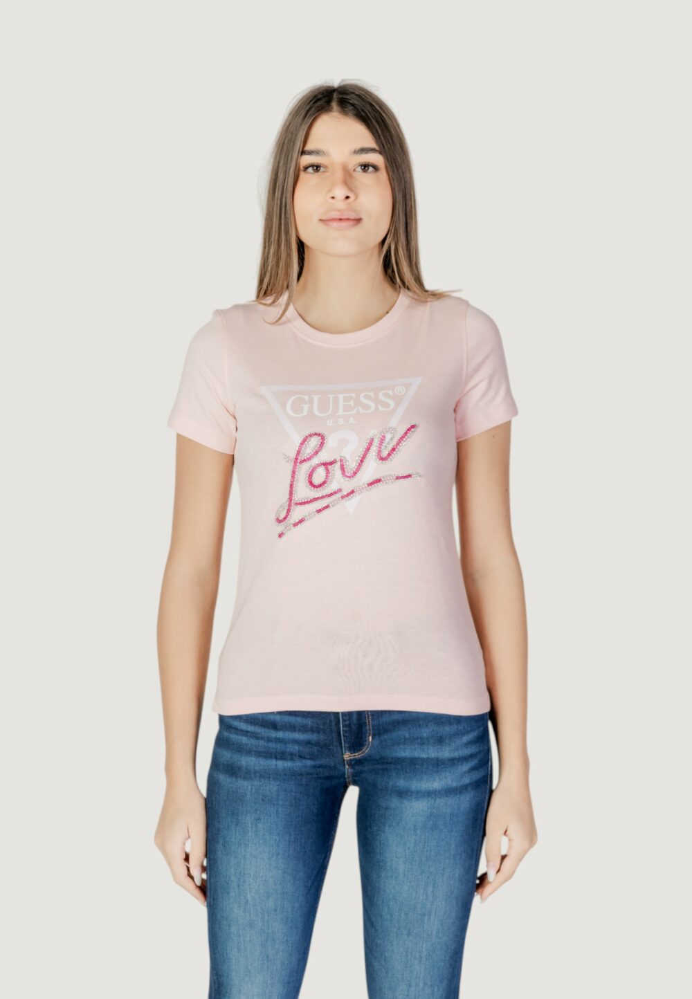 T-shirt Guess cn ss love triangle Rosa - Foto 6