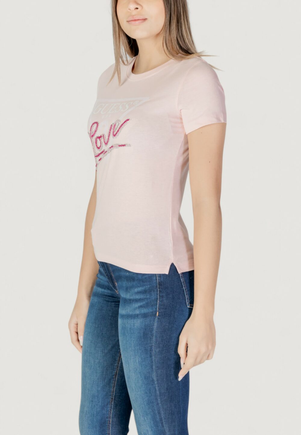 T-shirt Guess cn ss love triangle Rosa - Foto 2