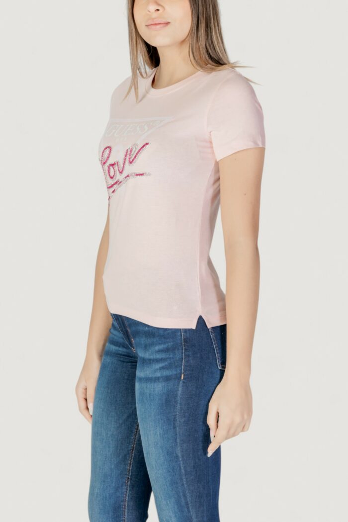 T-shirt Guess cn ss love triangle Rosa