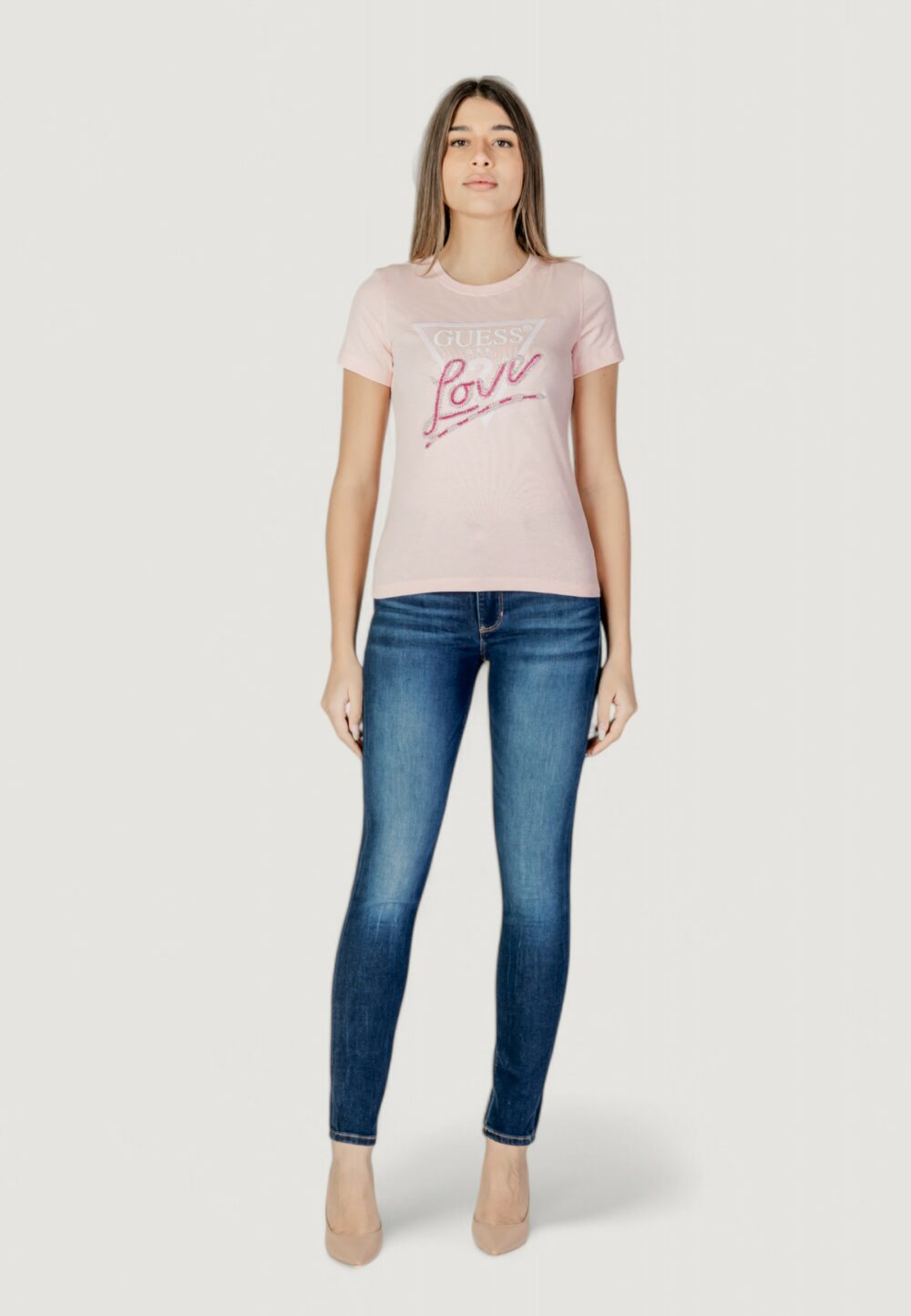 T-shirt Guess cn ss love triangle Rosa - Foto 8