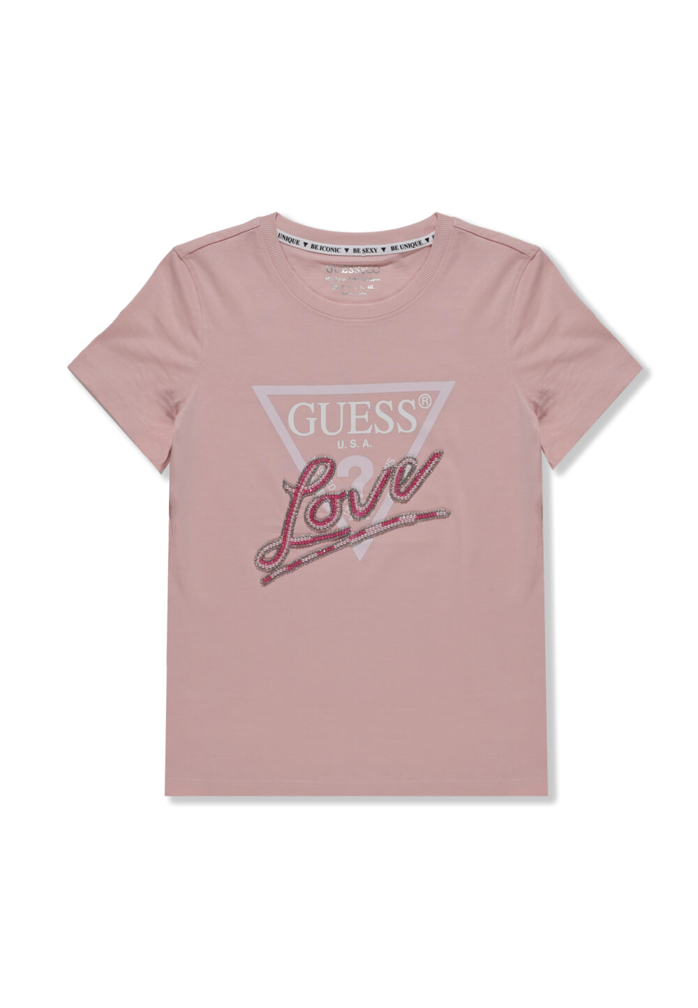 T-shirt Guess cn ss love triangle Rosa - Foto 9