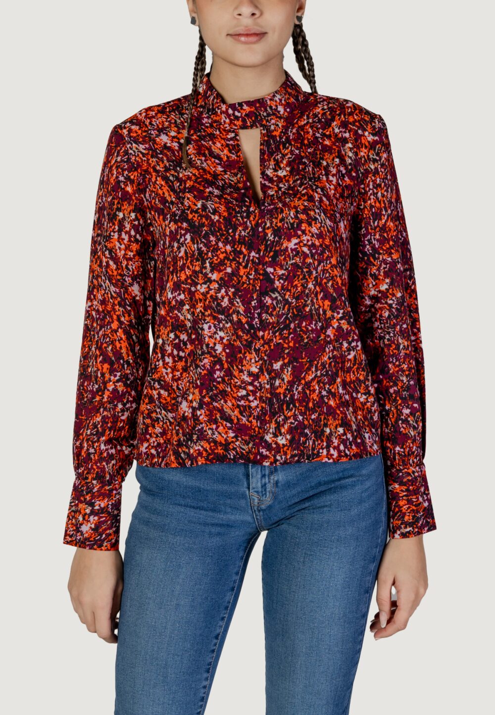 Bluse manica lunga Jacqueline de Yong jdybase l/s high neck keyhole wvn Arancione - Foto 1