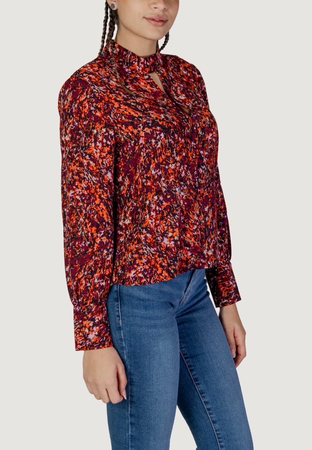 Bluse manica lunga Jacqueline de Yong jdybase l/s high neck keyhole wvn Arancione - Foto 3