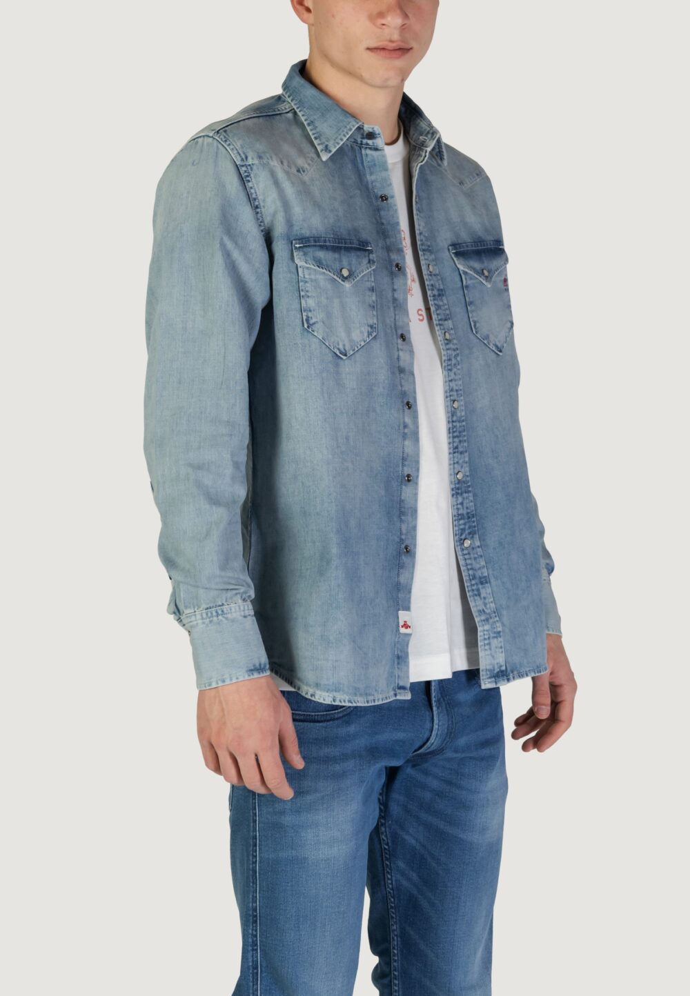 Camicia manica lunga Replay Denim chiaro - Foto 4