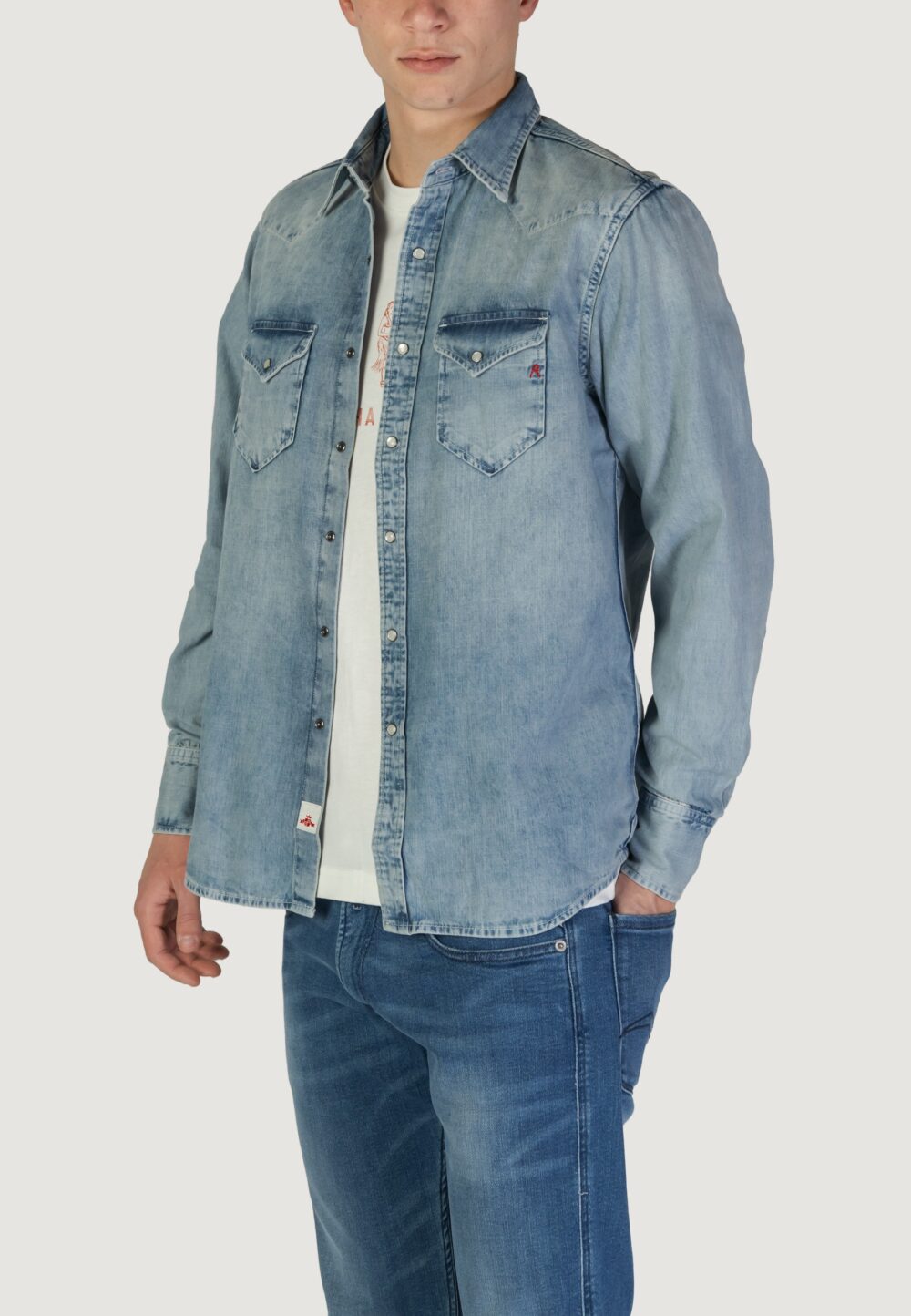 Camicia manica lunga Replay Denim chiaro - Foto 5