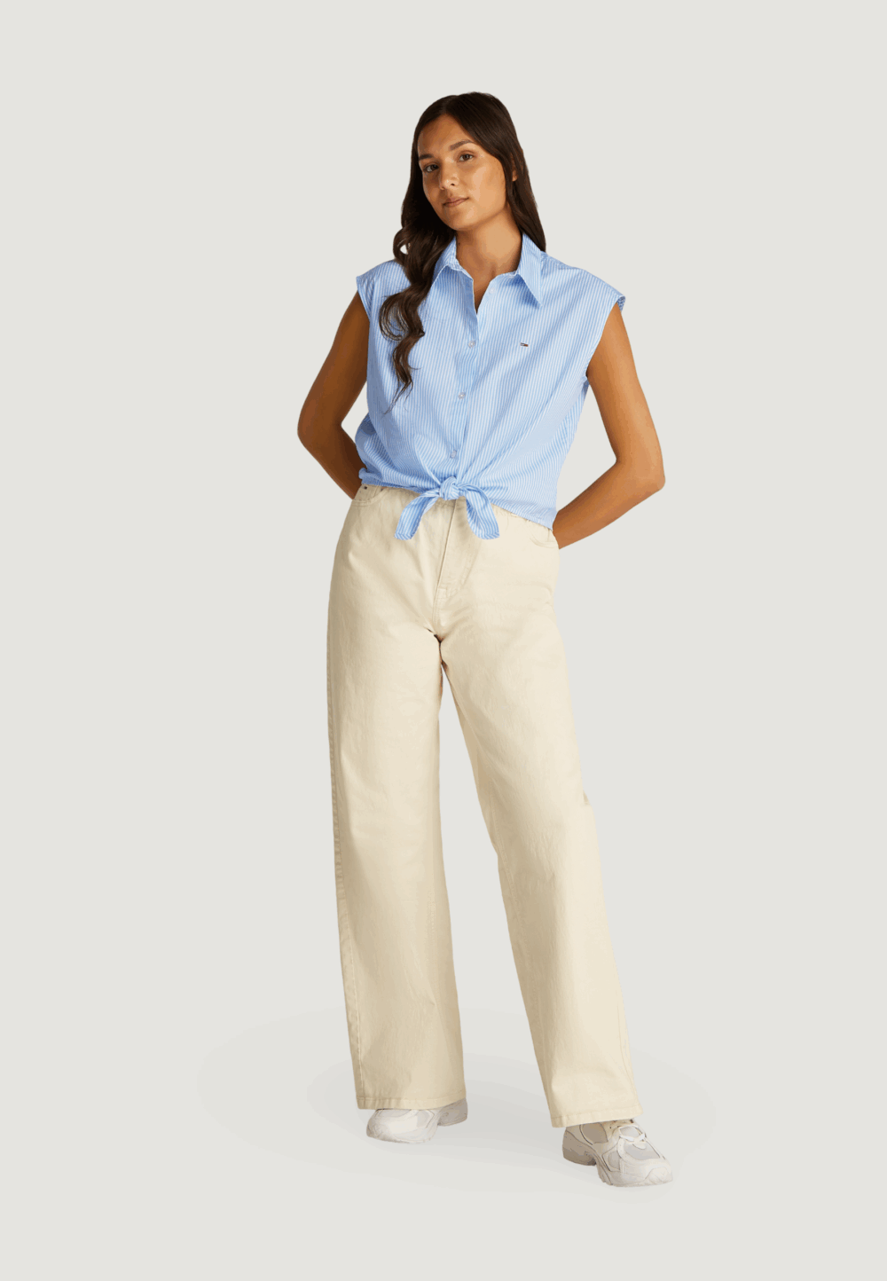 Camicia manica corta Tommy Hilfiger Jeans tjw poplin front Celeste - Foto 2
