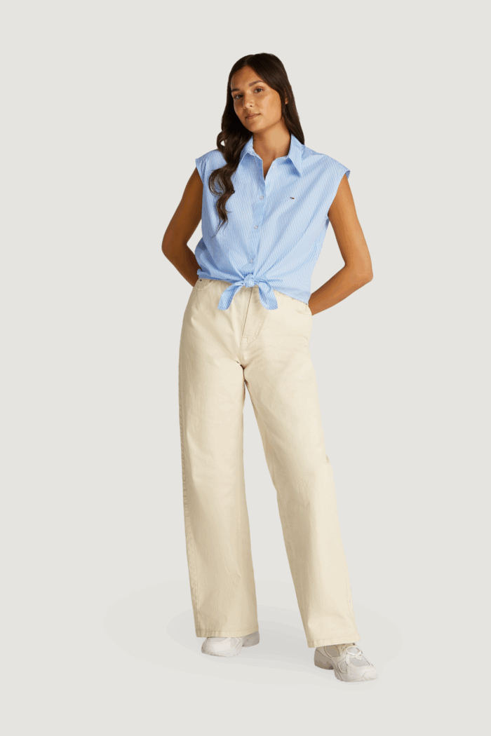 Camicia manica corta Tommy Hilfiger Jeans tjw poplin front Celeste