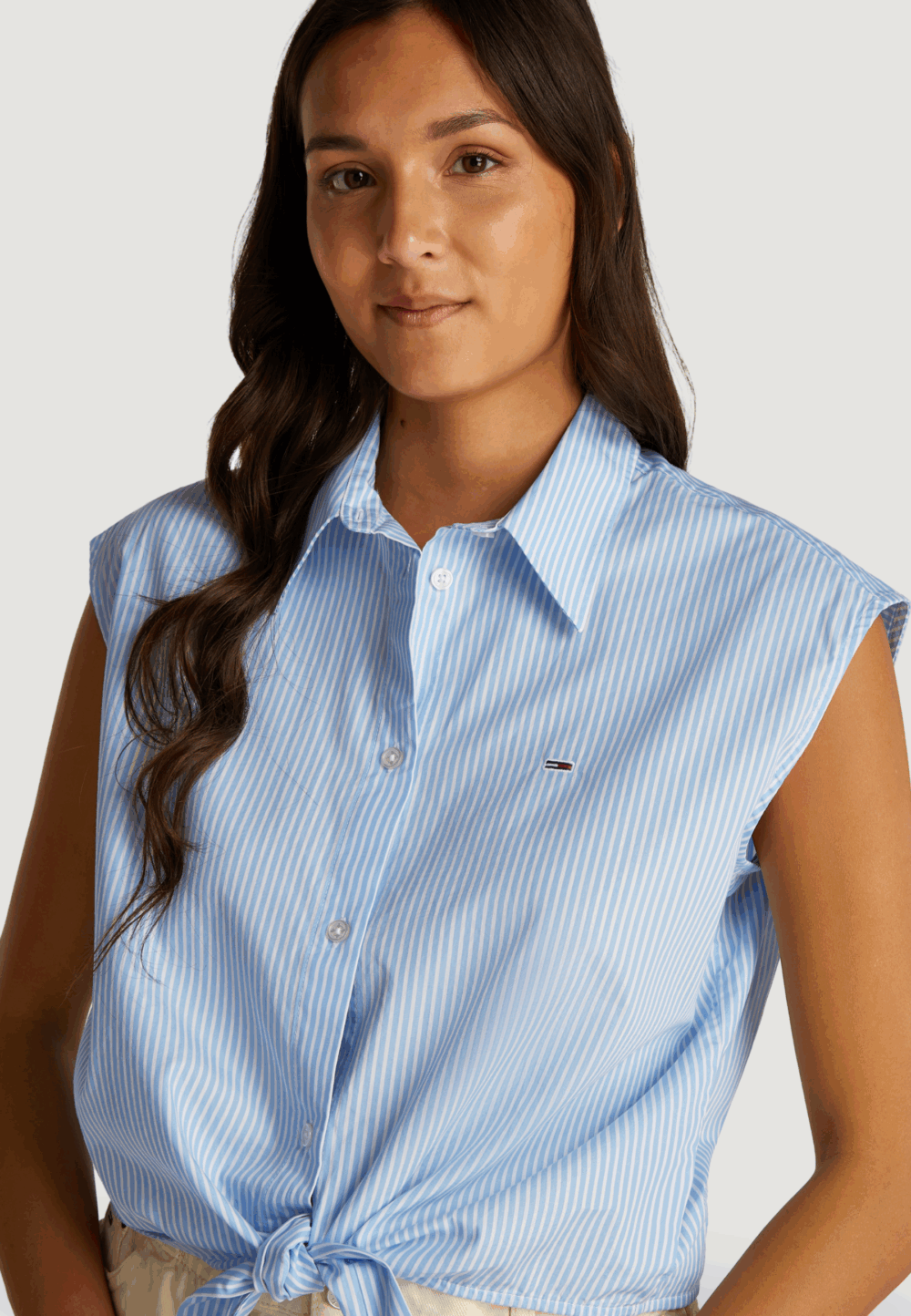 Camicia manica corta Tommy Hilfiger Jeans tjw poplin front Celeste - Foto 3