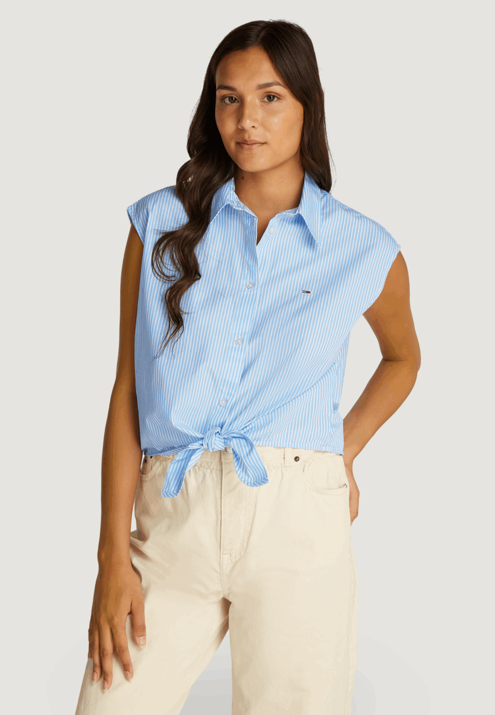 Camicia manica corta Tommy Hilfiger Jeans tjw poplin front Celeste - Foto 1