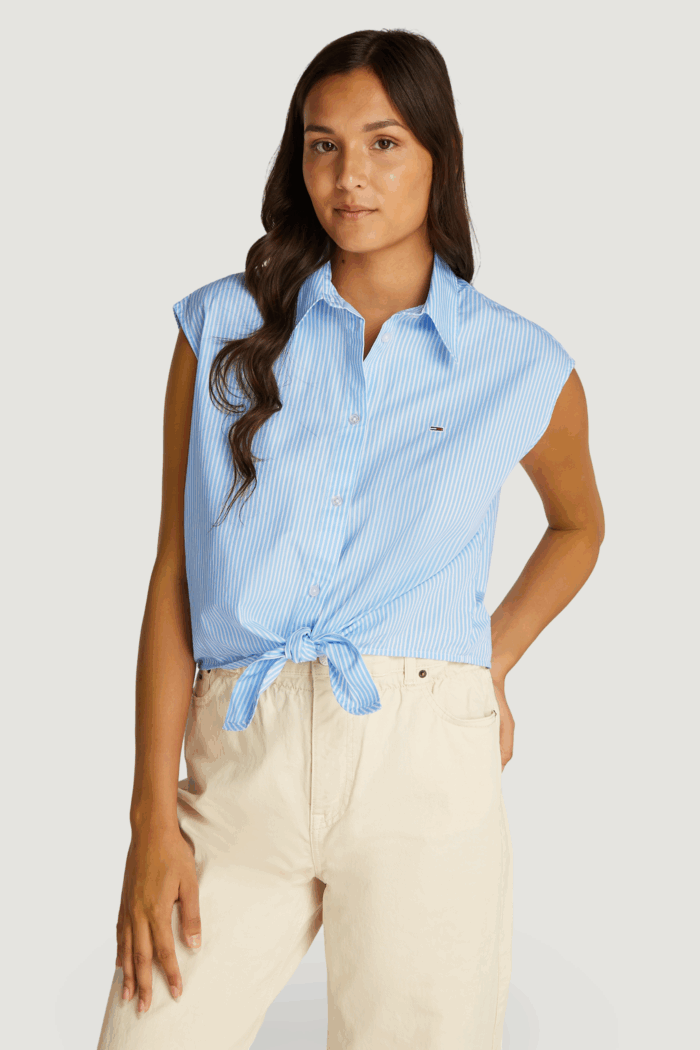 Camicia manica corta Tommy Hilfiger Jeans tjw poplin front Celeste