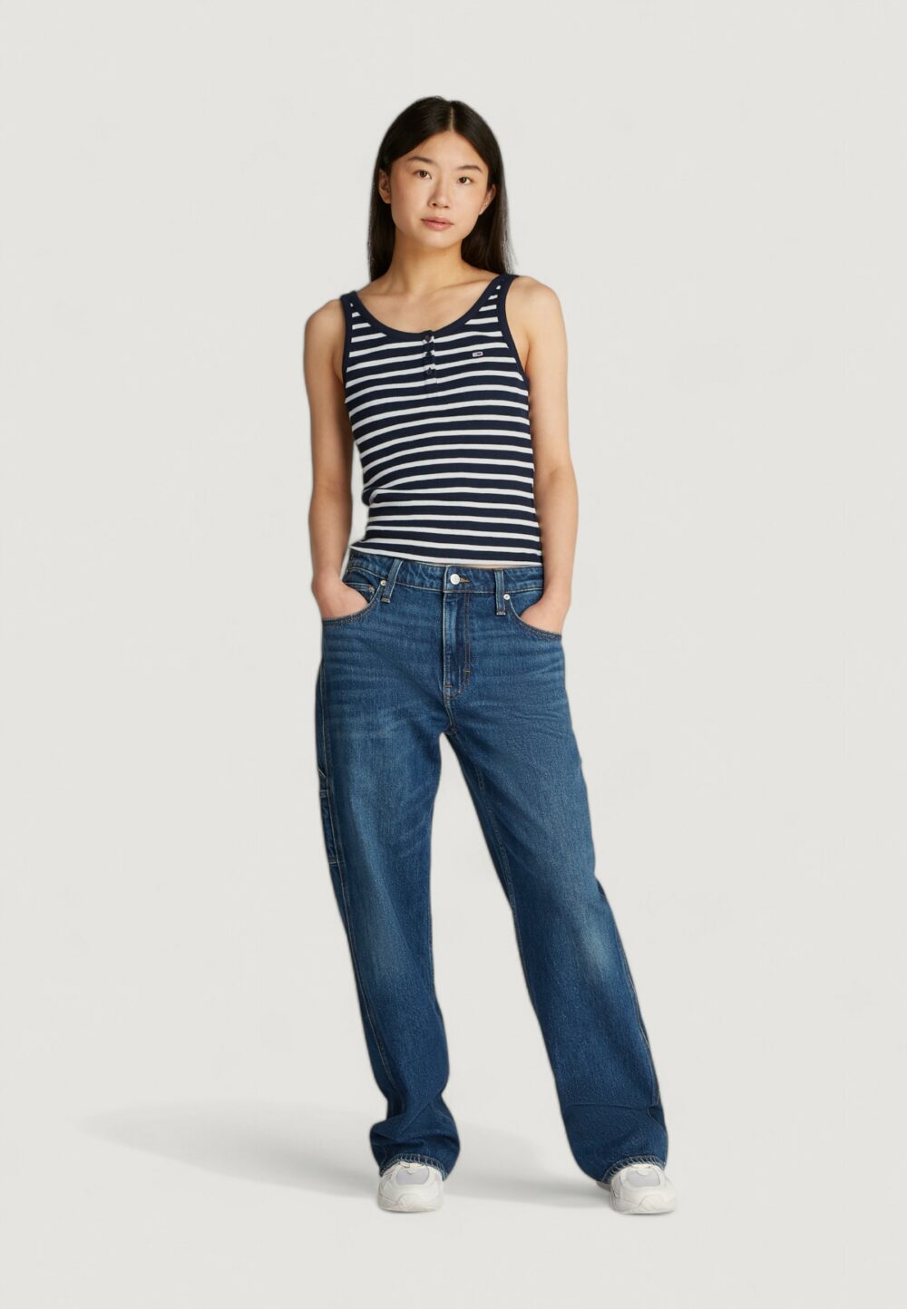 Canotta Tommy Hilfiger Jeans tjw button tank Blue scuro - Foto 4