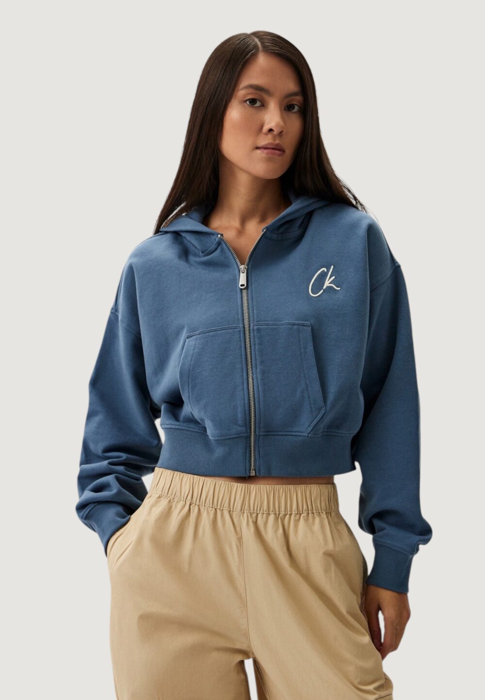 Felpa con cappuccio Calvin Klein Jeans embroidered ck zip t Blu Chiaro - Foto 1