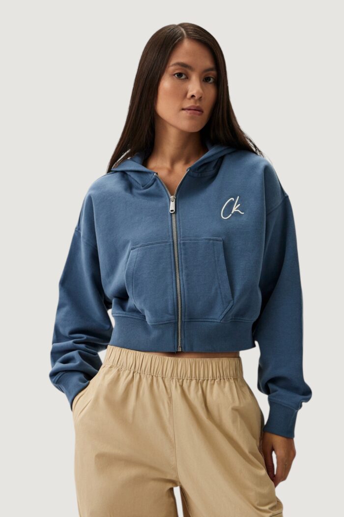 Felpa con cappuccio Calvin Klein Jeans embroidered ck zip t Blu Chiaro