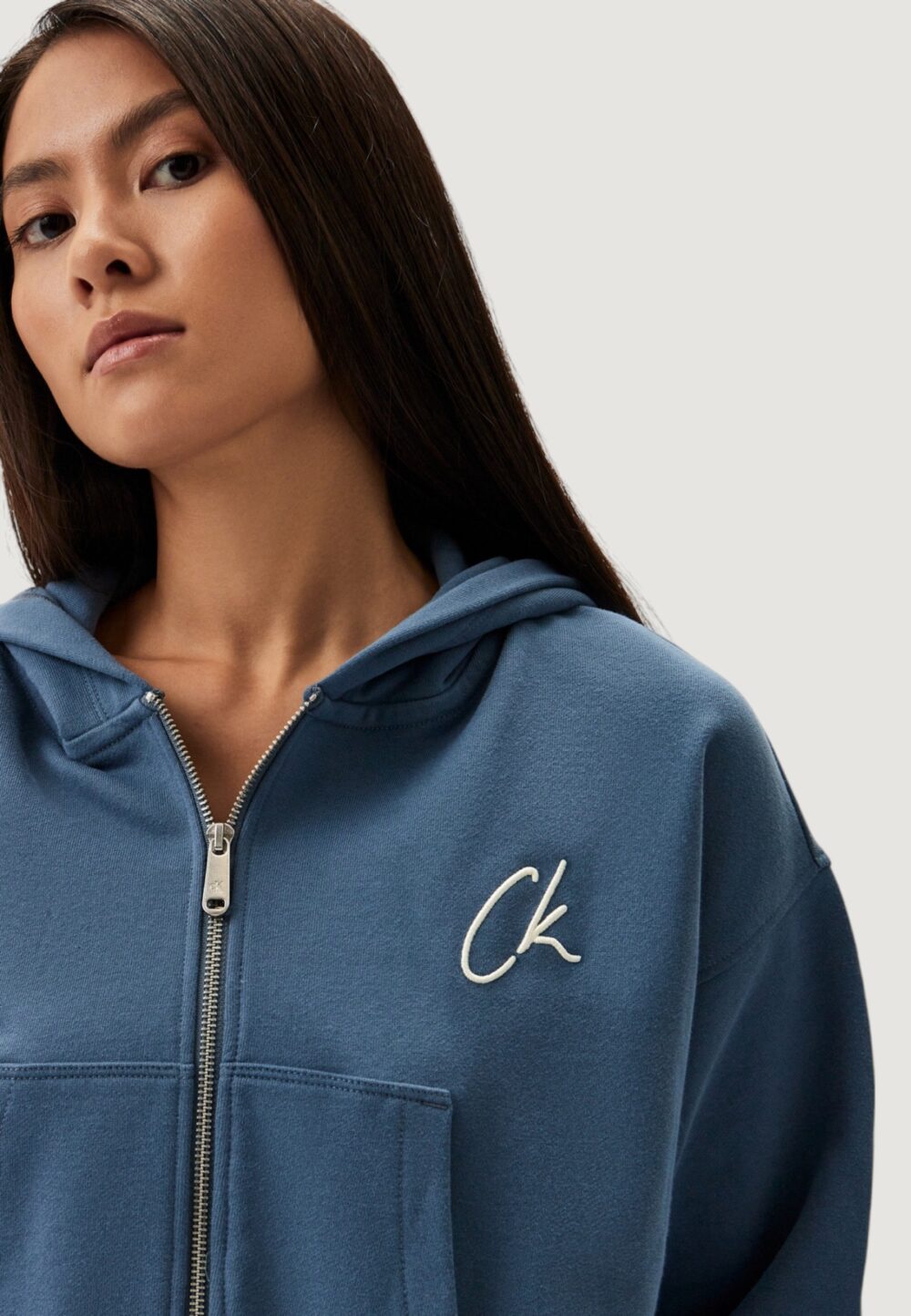 Felpa con cappuccio Calvin Klein Jeans embroidered ck zip t Blu Chiaro - Foto 2