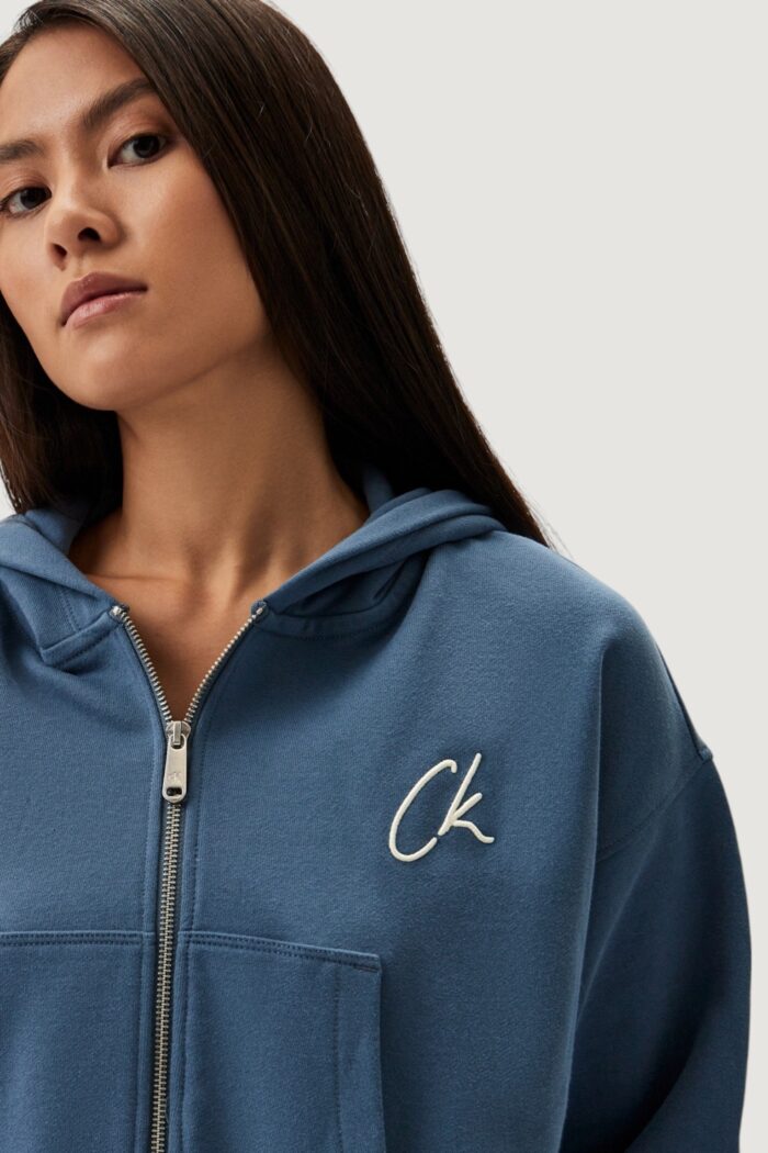 Felpa con cappuccio Calvin Klein Jeans embroidered ck zip t Blu Chiaro