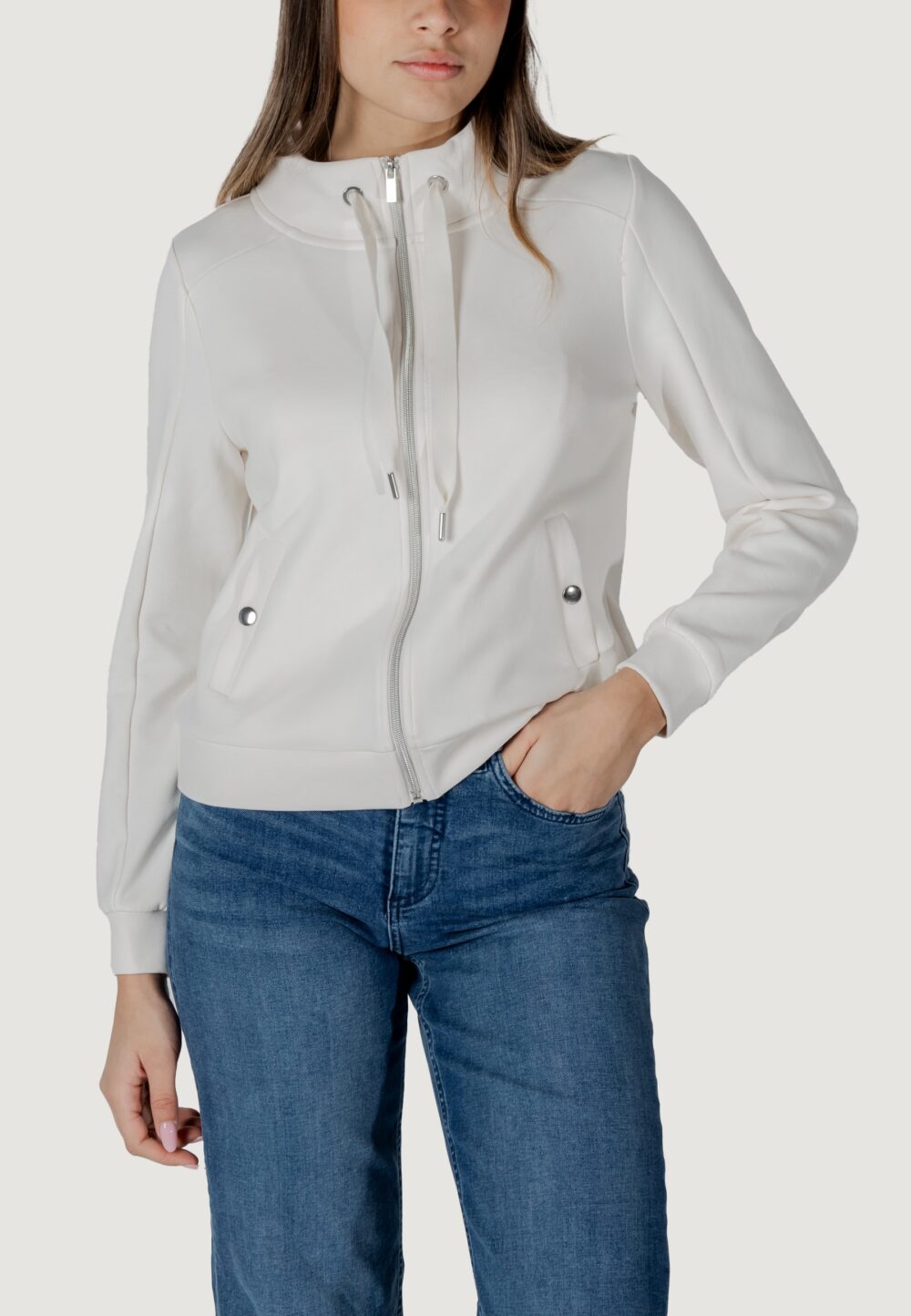 Felpa senza cappuccio Street One ltd qr zipper jacket w.strings Panna - Foto 1