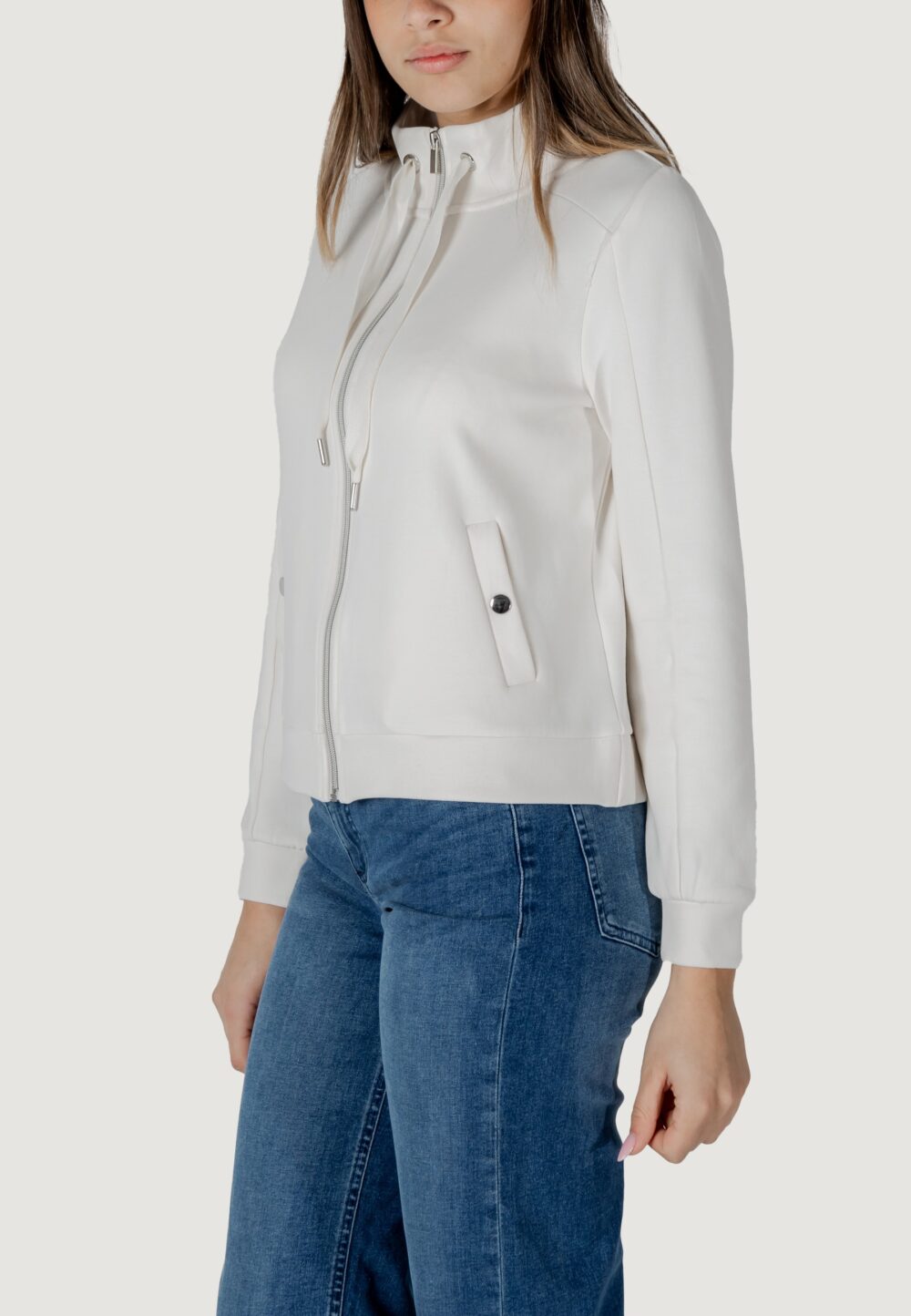Felpa senza cappuccio Street One ltd qr zipper jacket w.strings Panna - Foto 3